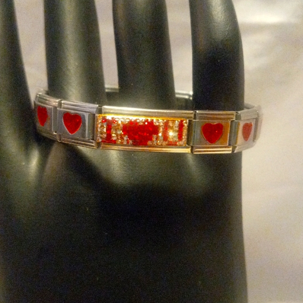 Heart I ♥ U Italian charm bracelet